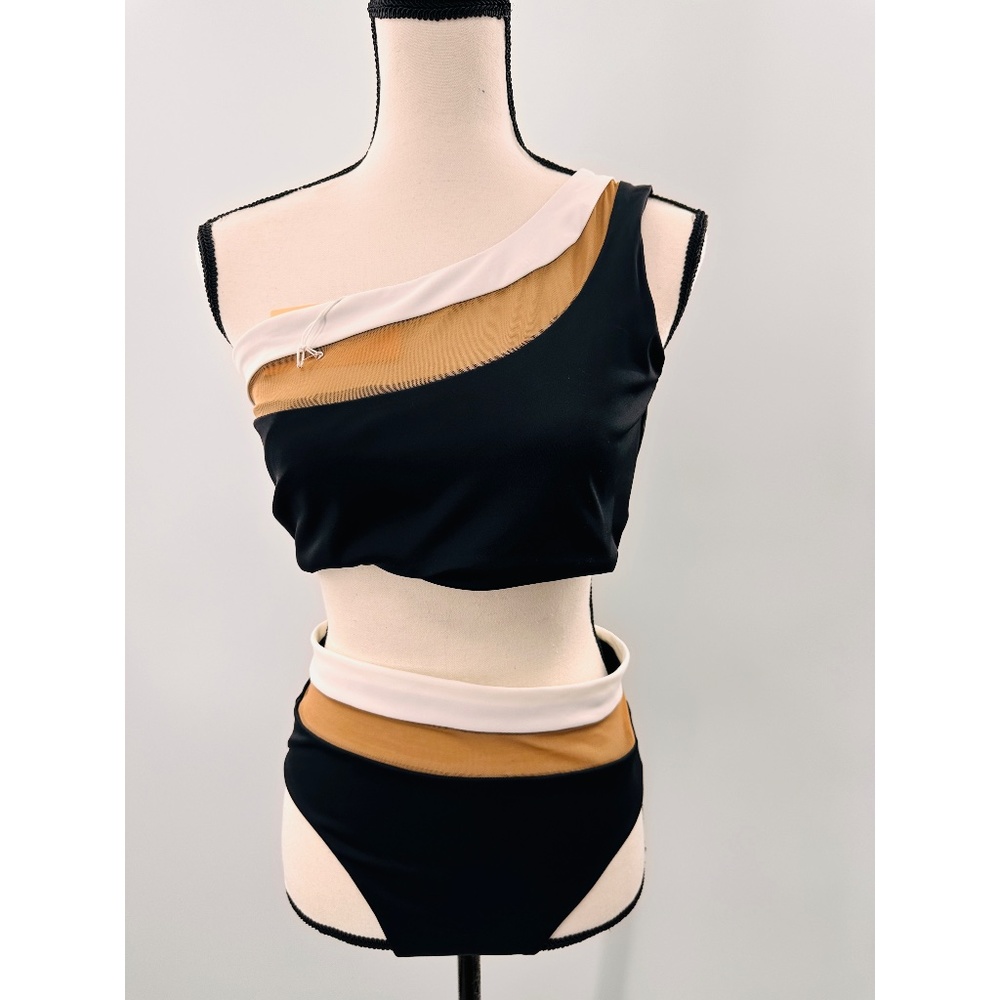 Nomad Black White Tan Asymmetrical Bikini Set